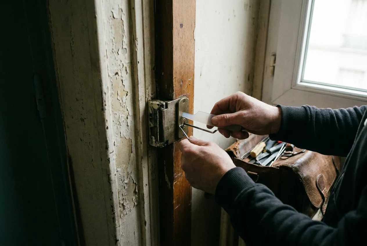 Serrurier ouvrant une porte claquée sans dégât dans un logement de Villiers-sur-Marne